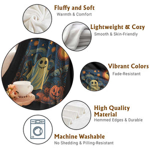 Funny Halloween Ghost Cat Throw Blanket Starry Night Van Gogh Cat Lover Gifts - Print Your Wear
