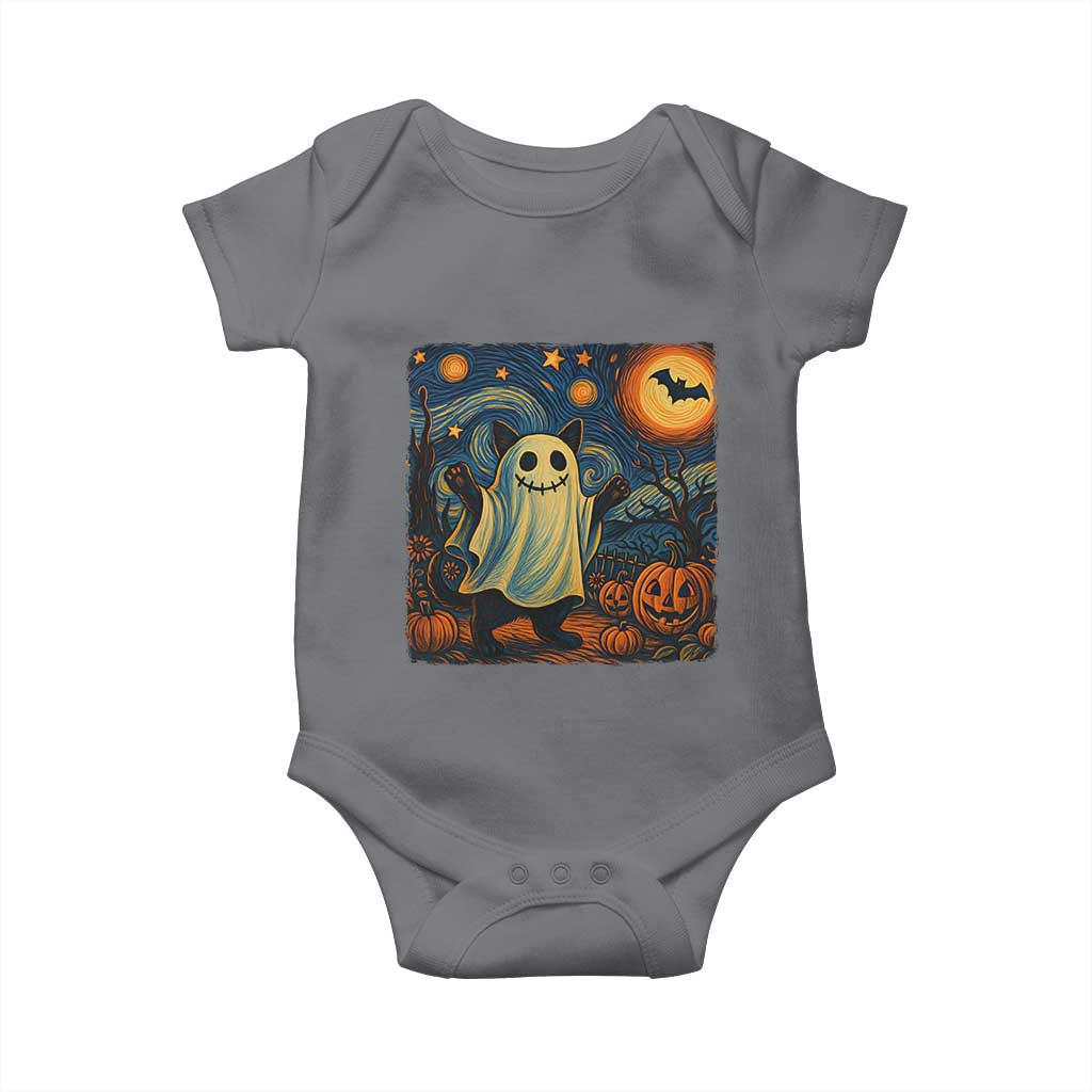 Funny Halloween Ghost Cat Baby Onesie Starry Night Van Gogh Cat Lover Gifts TS10 Charcoal Print Your Wear