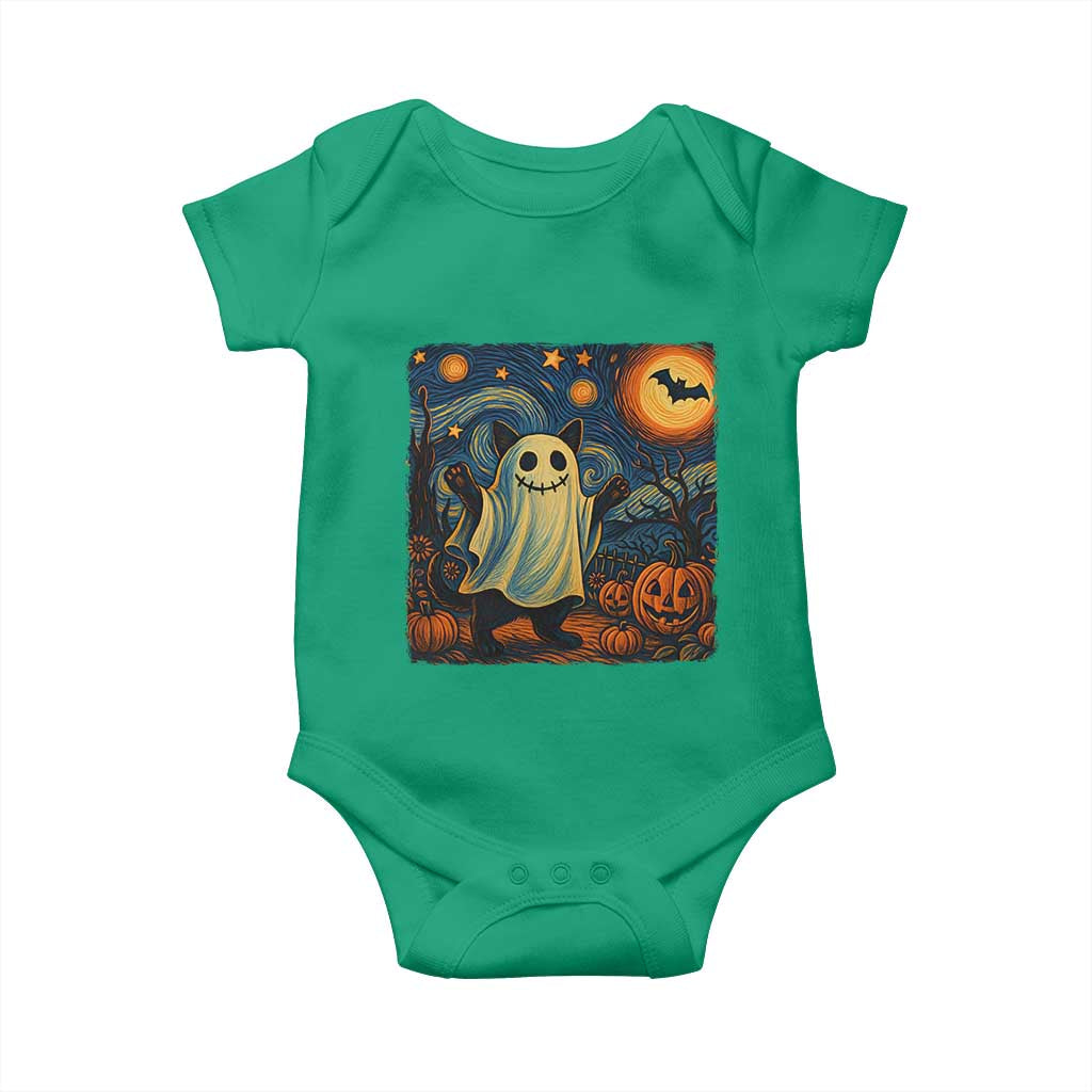 Funny Halloween Ghost Cat Baby Onesie Starry Night Van Gogh Cat Lover Gifts TS10 Irish Green Print Your Wear