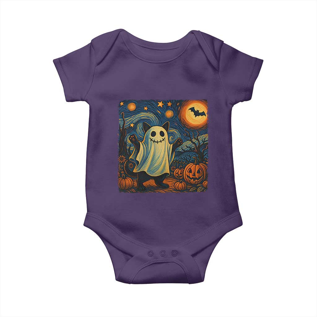 Funny Halloween Ghost Cat Baby Onesie Starry Night Van Gogh Cat Lover Gifts TS10 Purple Print Your Wear