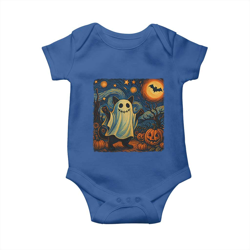 Funny Halloween Ghost Cat Baby Onesie Starry Night Van Gogh Cat Lover Gifts TS10 Royal Blue Print Your Wear