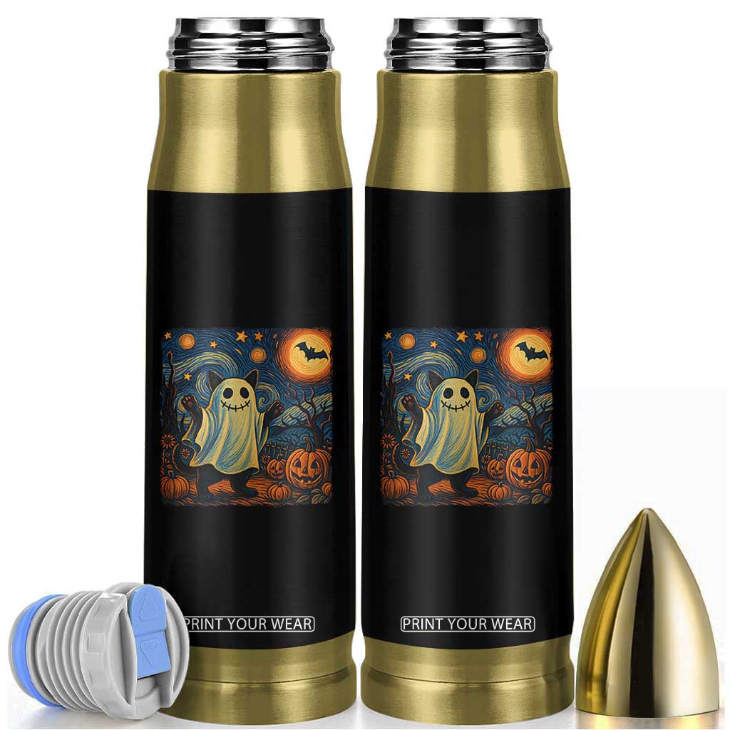 Funny Halloween Ghost Cat Bullet Tumbler Starry Night Van Gogh Cat Lover Gifts TS10 Black Print Your Wear