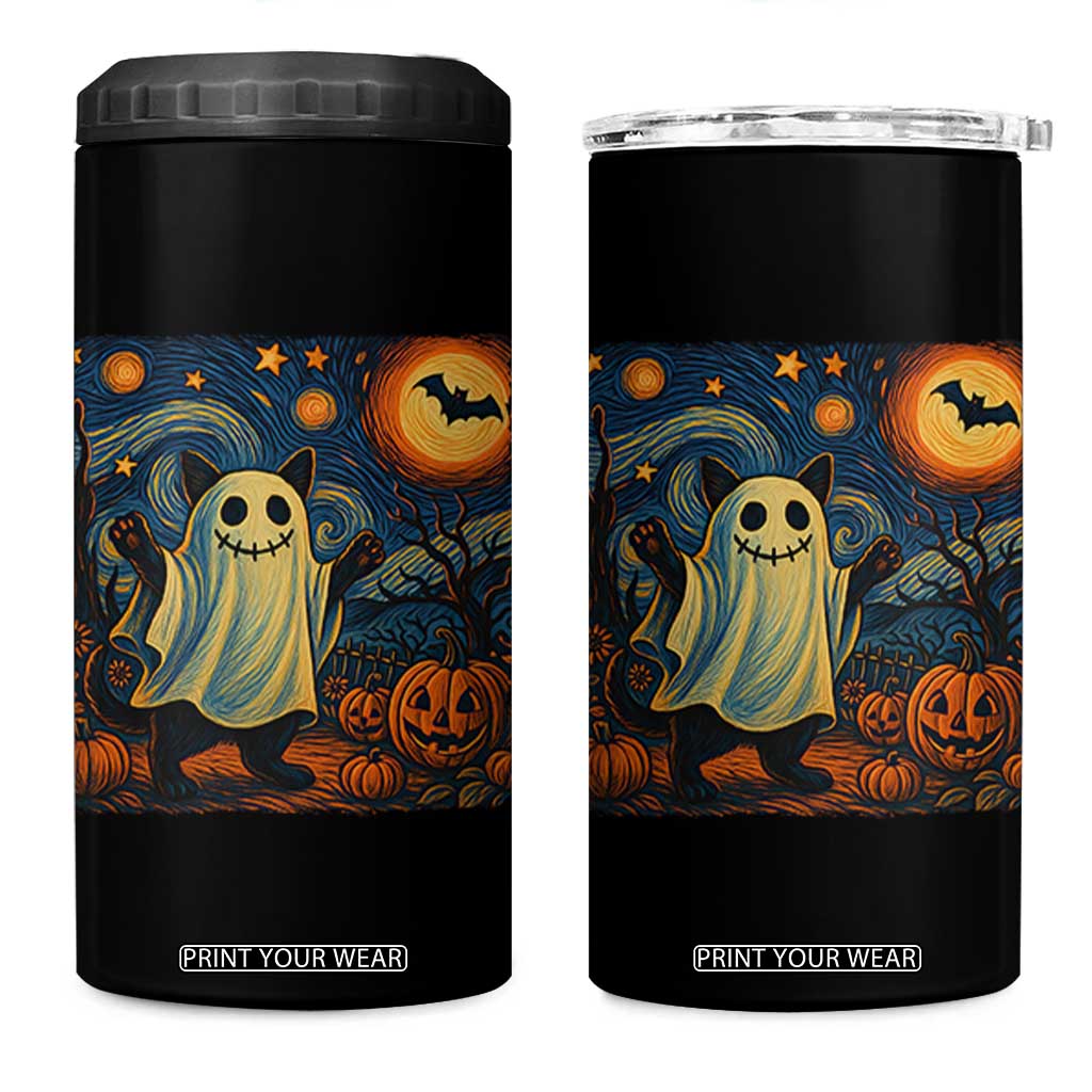 Funny Halloween Ghost Cat 4 in 1 Can Cooler Tumbler Starry Night Van Gogh Cat Lover Gifts TS10 One Size: 16 oz Black Print Your Wear