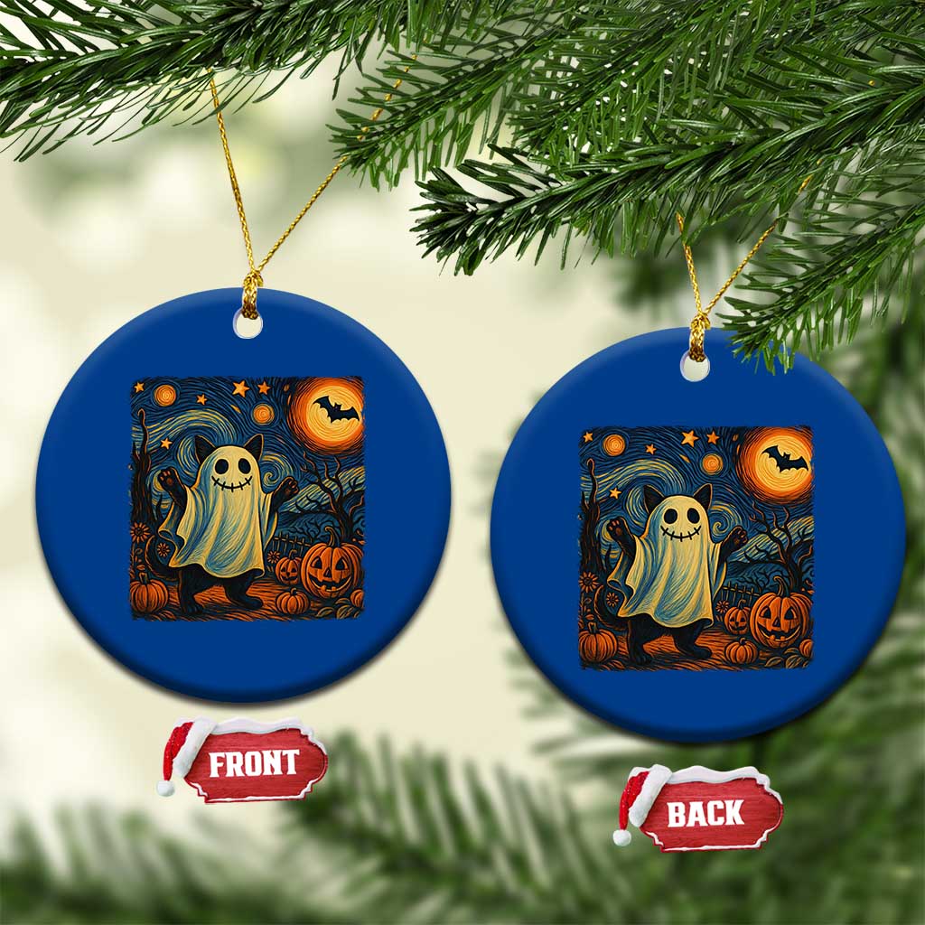 Funny Halloween Ghost Cat Ceramic Ornament Starry Night Van Gogh Cat Lover Gifts TS10 1pc Blue Print Your Wear