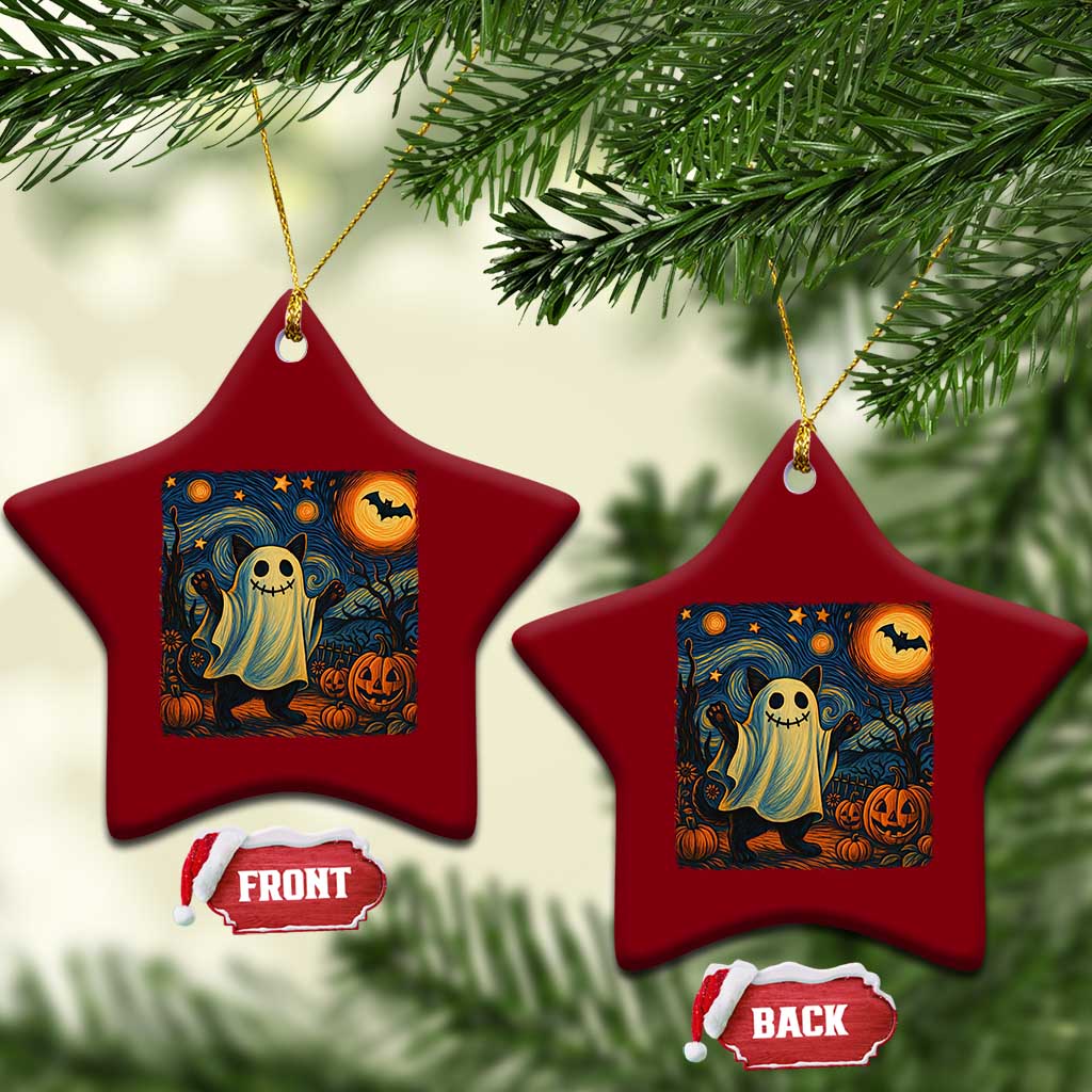 Funny Halloween Ghost Cat Ceramic Ornament Starry Night Van Gogh Cat Lover Gifts TS10 Print Your Wear