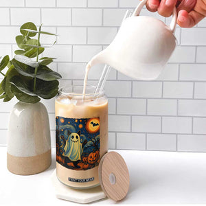 Funny Halloween Ghost Cat Glass Can Starry Night Van Gogh Cat Lover Gifts TS10 Print Your Wear