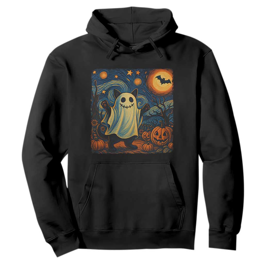 Funny Halloween Ghost Cat Hoodie Starry Night Van Gogh Cat Lover Gifts TS10 Black Print Your Wear