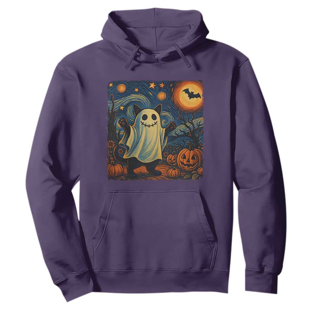 Funny Halloween Ghost Cat Hoodie Starry Night Van Gogh Cat Lover Gifts TS10 Purple Print Your Wear