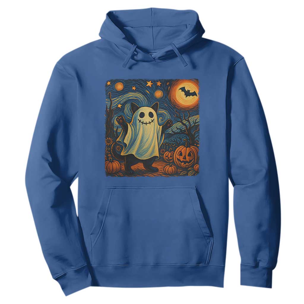 Funny Halloween Ghost Cat Hoodie Starry Night Van Gogh Cat Lover Gifts TS10 Royal Blue Print Your Wear