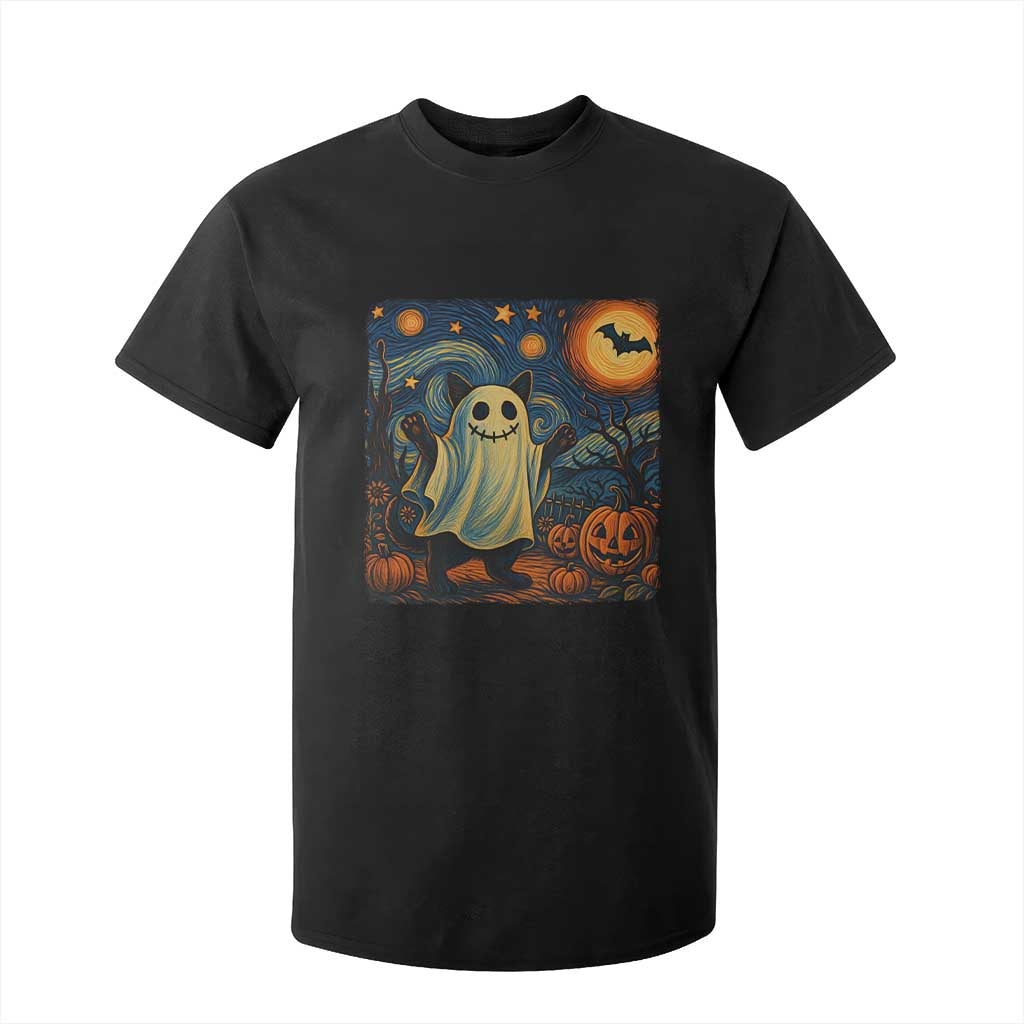 Funny Halloween Ghost Cat T Shirt For Kid Starry Night Van Gogh Cat Lover Gifts TS10 Black Print Your Wear