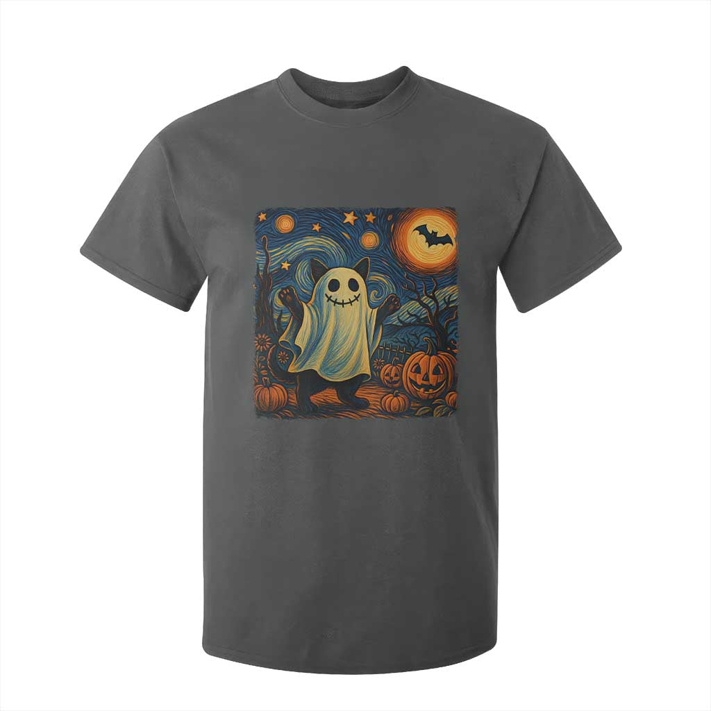 Funny Halloween Ghost Cat T Shirt For Kid Starry Night Van Gogh Cat Lover Gifts TS10 Dark Heather Print Your Wear
