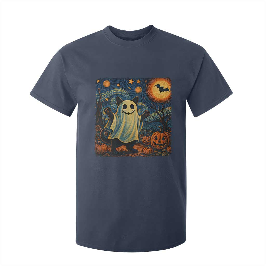 Funny Halloween Ghost Cat T Shirt For Kid Starry Night Van Gogh Cat Lover Gifts TS10 Navy Print Your Wear