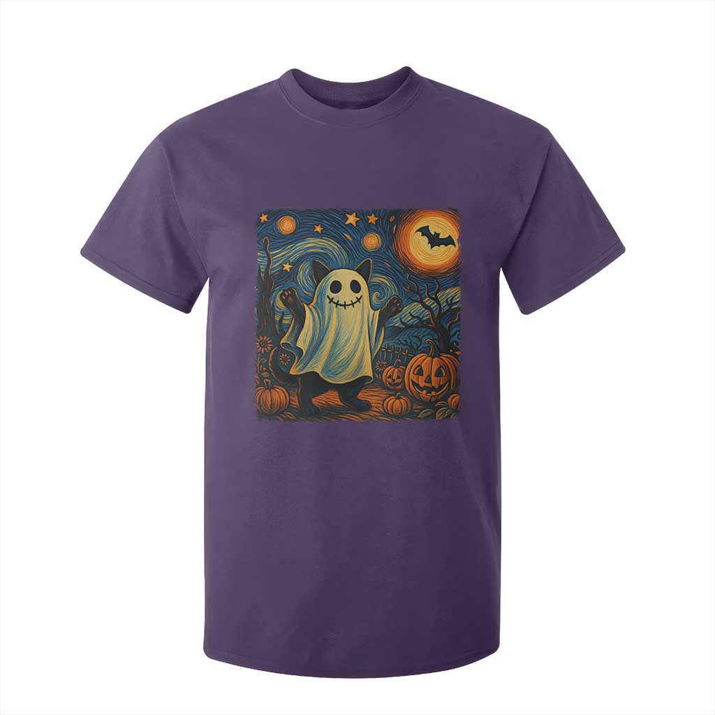 Funny Halloween Ghost Cat T Shirt For Kid Starry Night Van Gogh Cat Lover Gifts TS10 Purple Print Your Wear