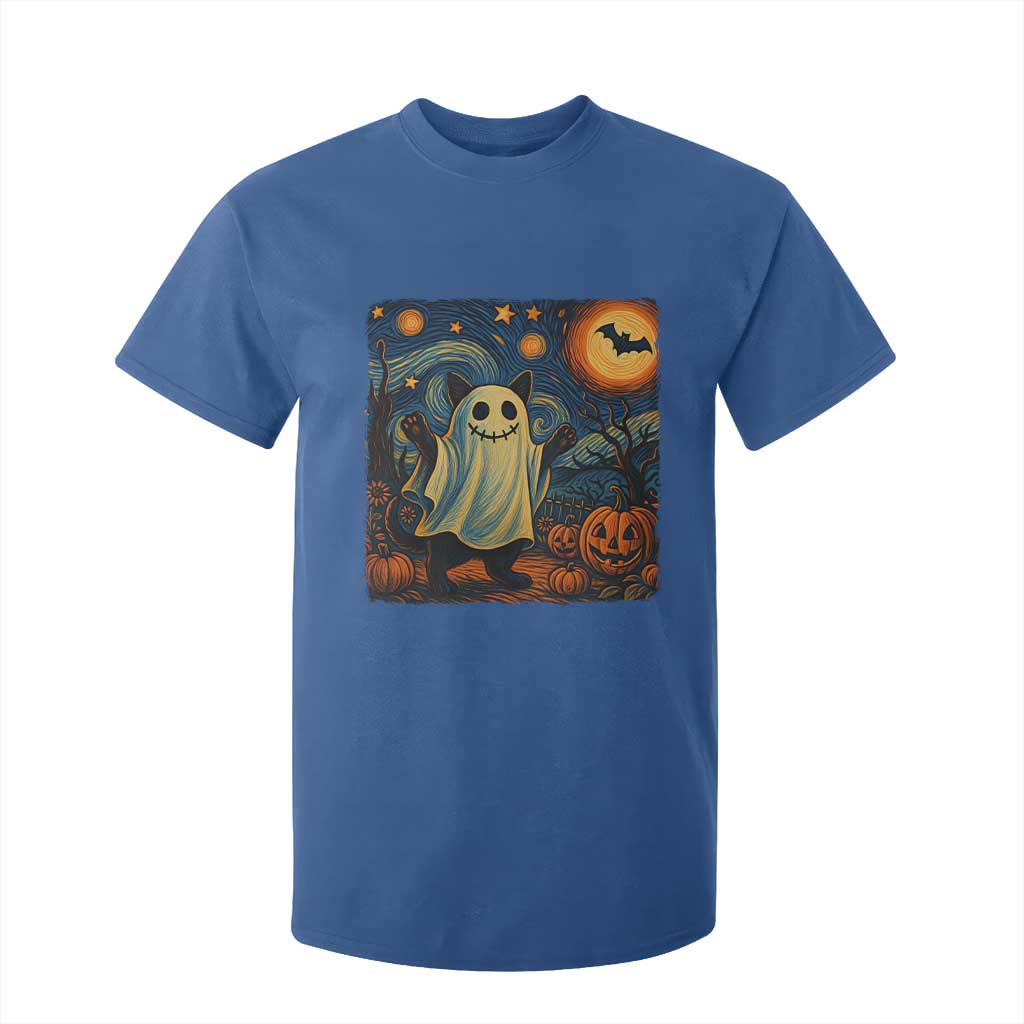 Funny Halloween Ghost Cat T Shirt For Kid Starry Night Van Gogh Cat Lover Gifts TS10 Royal Blue Print Your Wear