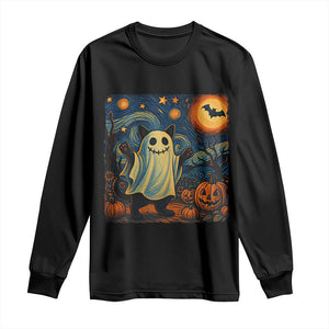 Funny Halloween Ghost Cat Long Sleeve Shirt Starry Night Van Gogh Cat Lover Gifts TS10 Black Print Your Wear