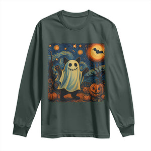 Funny Halloween Ghost Cat Long Sleeve Shirt Starry Night Van Gogh Cat Lover Gifts TS10 Dark Forest Green Print Your Wear