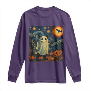 Funny Halloween Ghost Cat Long Sleeve Shirt Starry Night Van Gogh Cat Lover Gifts TS10 Purple Print Your Wear