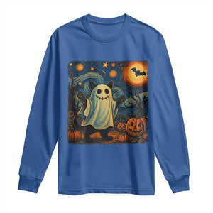 Funny Halloween Ghost Cat Long Sleeve Shirt Starry Night Van Gogh Cat Lover Gifts TS10 Royal Blue Print Your Wear