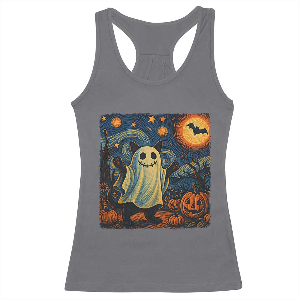 Funny Halloween Ghost Cat Racerback Tank Top Starry Night Van Gogh Cat Lover Gifts TS10 Charcoal Print Your Wear