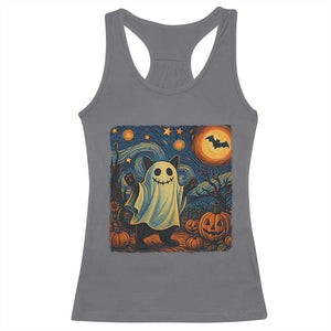 Funny Halloween Ghost Cat Racerback Tank Top Starry Night Van Gogh Cat Lover Gifts TS10 Charcoal Print Your Wear
