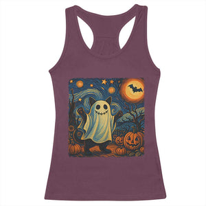 Funny Halloween Ghost Cat Racerback Tank Top Starry Night Van Gogh Cat Lover Gifts TS10 Maroon Print Your Wear