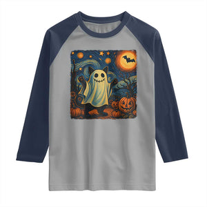 Funny Halloween Ghost Cat Raglan Shirt Starry Night Van Gogh Cat Lover Gifts TS10 Sport Gray Navy Print Your Wear