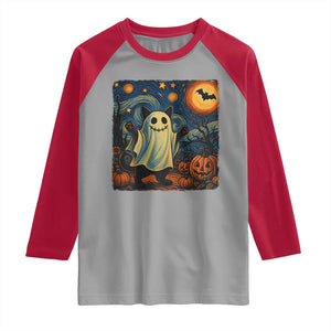 Funny Halloween Ghost Cat Raglan Shirt Starry Night Van Gogh Cat Lover Gifts TS10 Sport Gray Red Print Your Wear