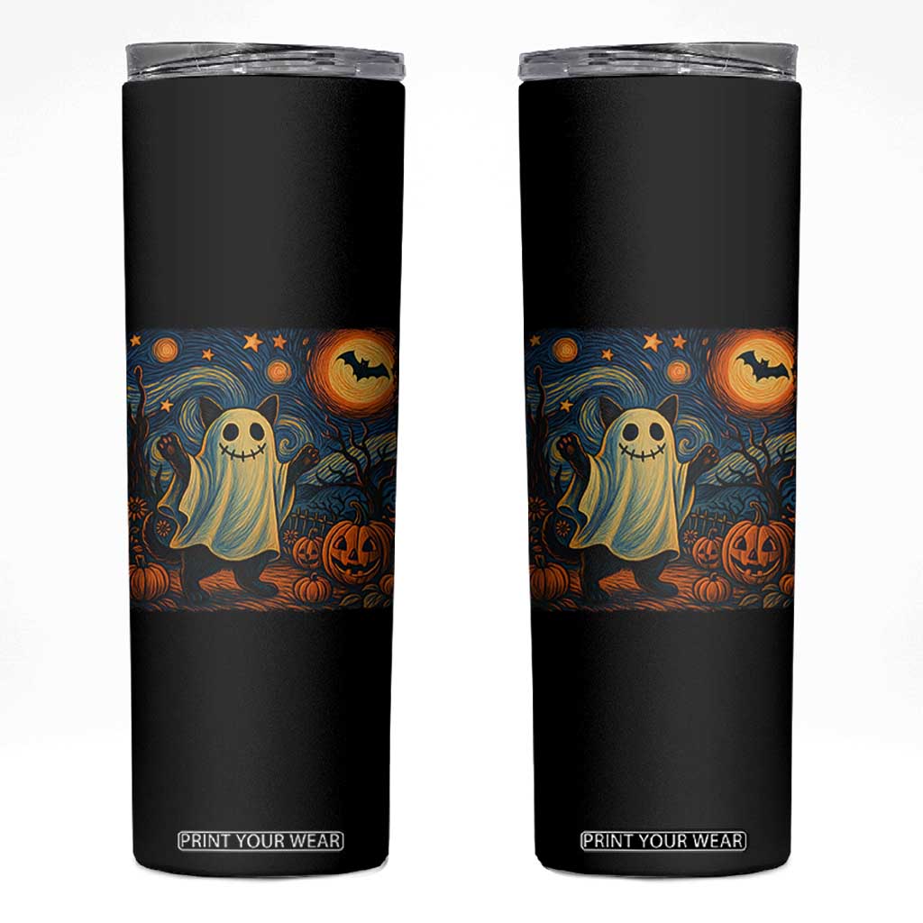 Funny Halloween Ghost Cat Skinny Tumbler Starry Night Van Gogh Cat Lover Gifts TS10 Black Print Your Wear