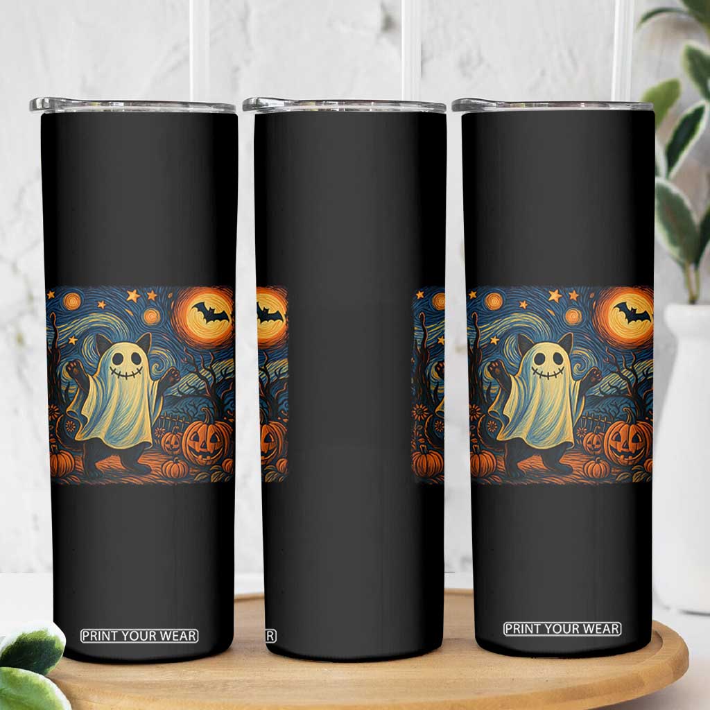 Funny Halloween Ghost Cat Skinny Tumbler Starry Night Van Gogh Cat Lover Gifts TS10 Print Your Wear