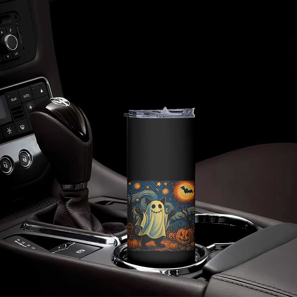 Funny Halloween Ghost Cat Skinny Tumbler Starry Night Van Gogh Cat Lover Gifts TS10 Print Your Wear