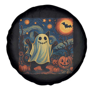 Funny Halloween Ghost Cat Spare Tire Cover Starry Night Van Gogh Cat Lover Gifts TS10 Print Your Wear