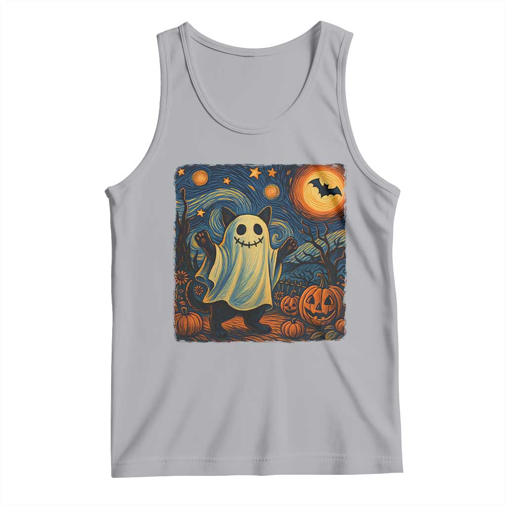 Funny Halloween Ghost Cat Tank Top Starry Night Van Gogh Cat Lover Gifts TS10 Athletic Heather Print Your Wear
