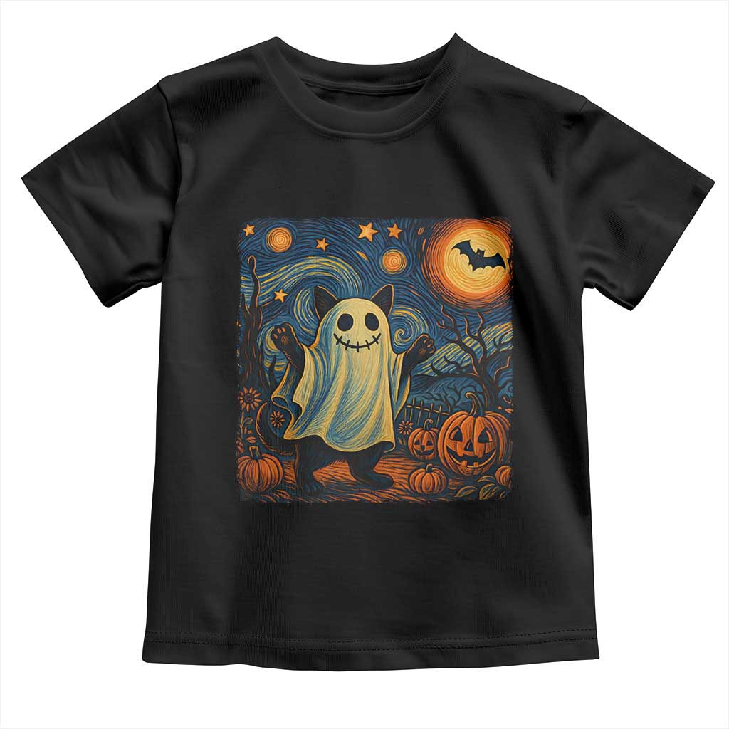 Funny Halloween Ghost Cat Toddler T Shirt Starry Night Van Gogh Cat Lover Gifts TS10 Black Print Your Wear
