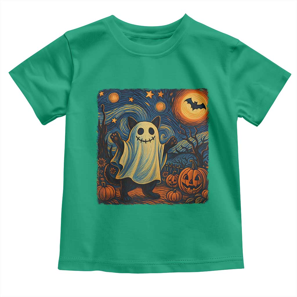 Funny Halloween Ghost Cat Toddler T Shirt Starry Night Van Gogh Cat Lover Gifts TS10 Irish Green Print Your Wear