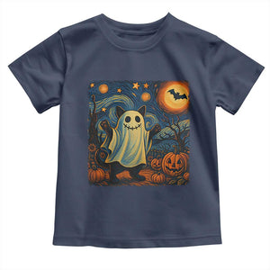 Funny Halloween Ghost Cat Toddler T Shirt Starry Night Van Gogh Cat Lover Gifts TS10 Navy Print Your Wear
