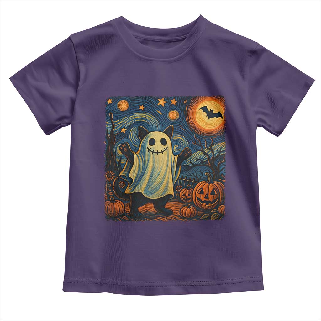 Funny Halloween Ghost Cat Toddler T Shirt Starry Night Van Gogh Cat Lover Gifts TS10 Purple Print Your Wear
