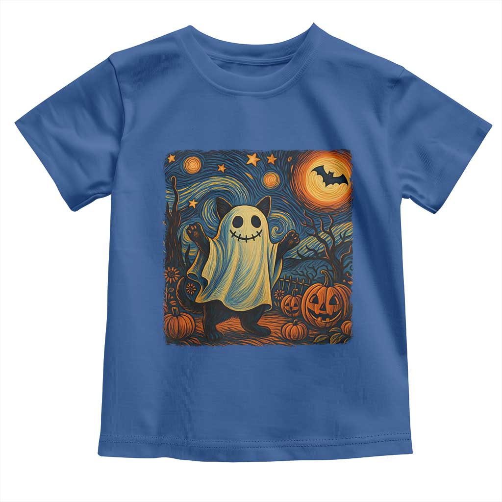 Funny Halloween Ghost Cat Toddler T Shirt Starry Night Van Gogh Cat Lover Gifts TS10 Royal Blue Print Your Wear