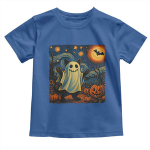 Funny Halloween Ghost Cat Toddler T Shirt Starry Night Van Gogh Cat Lover Gifts TS10 Royal Blue Print Your Wear