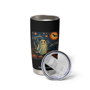 Funny Halloween Ghost Cat Tumbler Cup Starry Night Van Gogh Cat Lover Gifts TS10 Print Your Wear