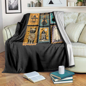 Black Cat Pumpkin Throw Blanket Retro Halloween Ghots Cat Stamp - Print Your Wear