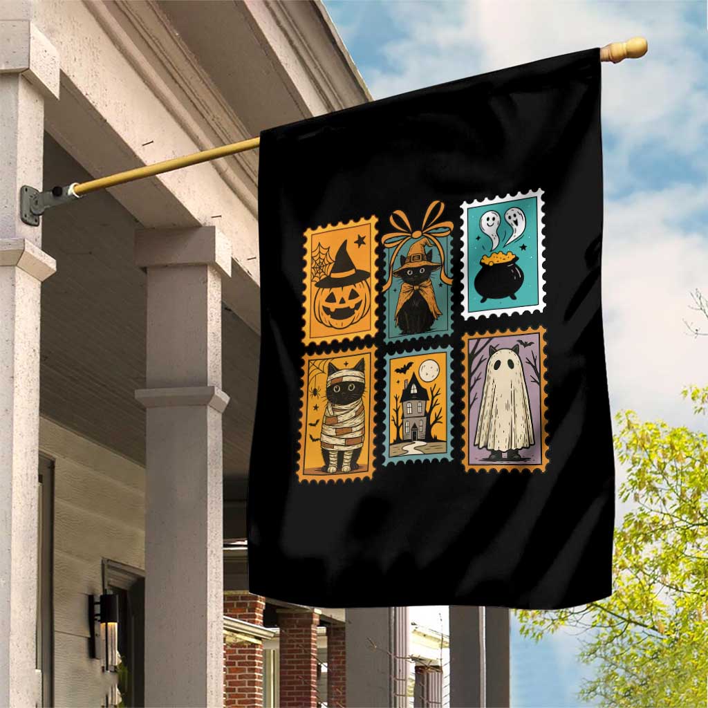 Black Cat Pumpkin Garden Flag Retro Halloween Ghots Cat Stamp TS10 Print Your Wear