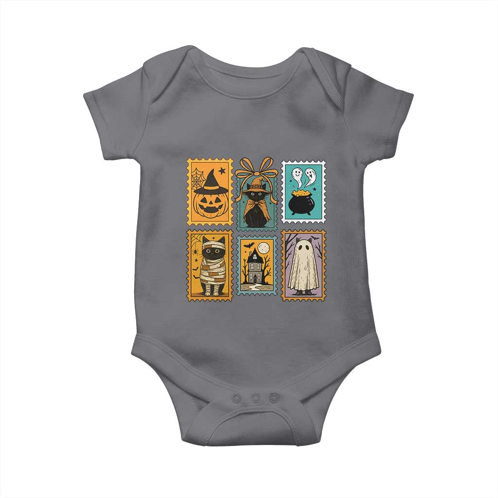 Black Cat Pumpkin Baby Onesie Retro Halloween Ghots Cat Stamp TS10 Charcoal Print Your Wear