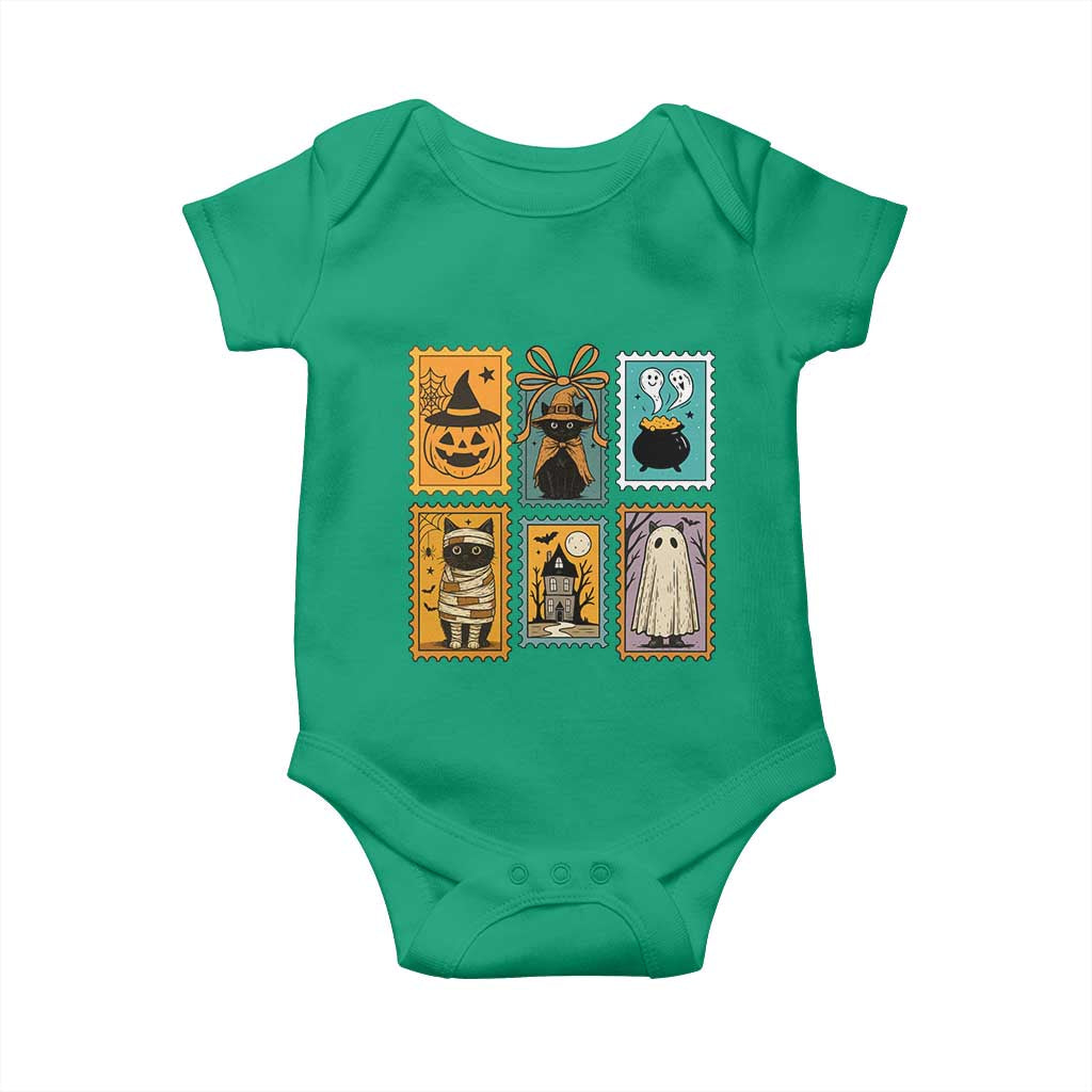 Black Cat Pumpkin Baby Onesie Retro Halloween Ghots Cat Stamp TS10 Irish Green Print Your Wear