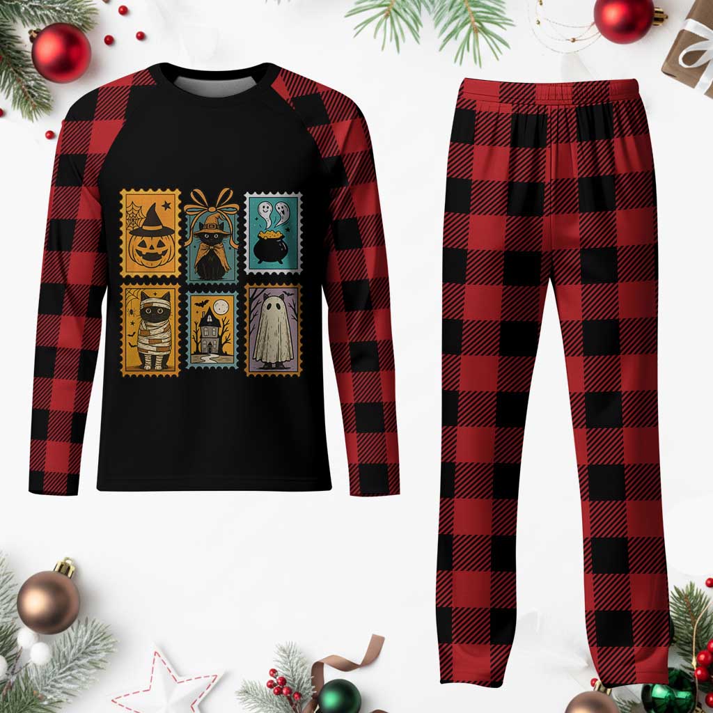 Black Cat Pumpkin Plaid Pajama Set Retro Halloween Ghots Cat Stamp TS10 Buffalo Plaid Print Your Wear