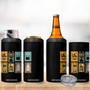 Black Cat Pumpkin 4 in 1 Can Cooler Tumbler Retro Halloween Ghots Cat Stamp TS10 Print Your Wear