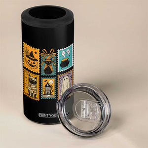 Black Cat Pumpkin 4 in 1 Can Cooler Tumbler Retro Halloween Ghots Cat Stamp TS10 Print Your Wear