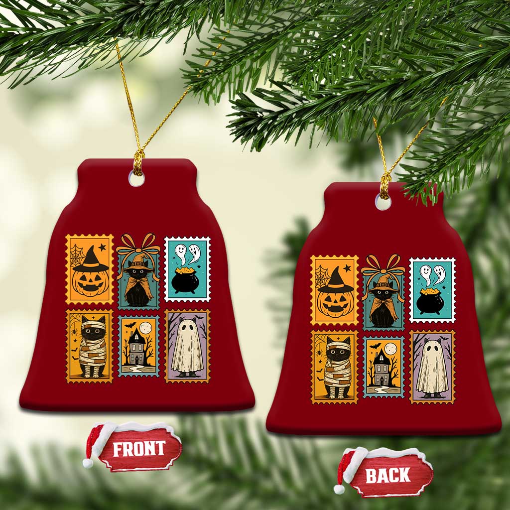 Black Cat Pumpkin Ceramic Ornament Retro Halloween Ghots Cat Stamp TS10 Print Your Wear