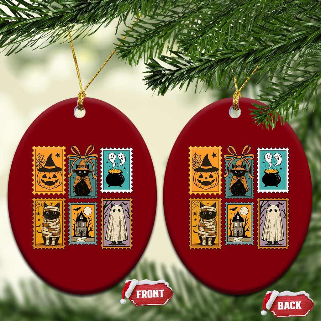 Black Cat Pumpkin Ceramic Ornament Retro Halloween Ghots Cat Stamp TS10 Print Your Wear