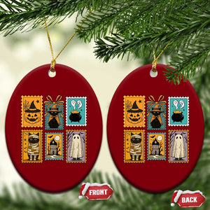 Black Cat Pumpkin Ceramic Ornament Retro Halloween Ghots Cat Stamp TS10 Print Your Wear