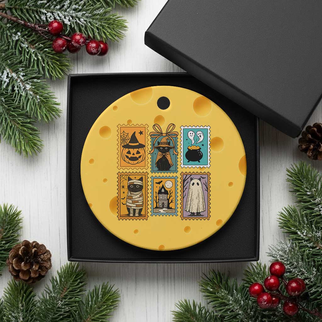 Black Cat Pumpkin Ceramic Ornament Retro Halloween Ghots Cat Stamp TS10 1pc Yellow Cheese Print Your Wear
